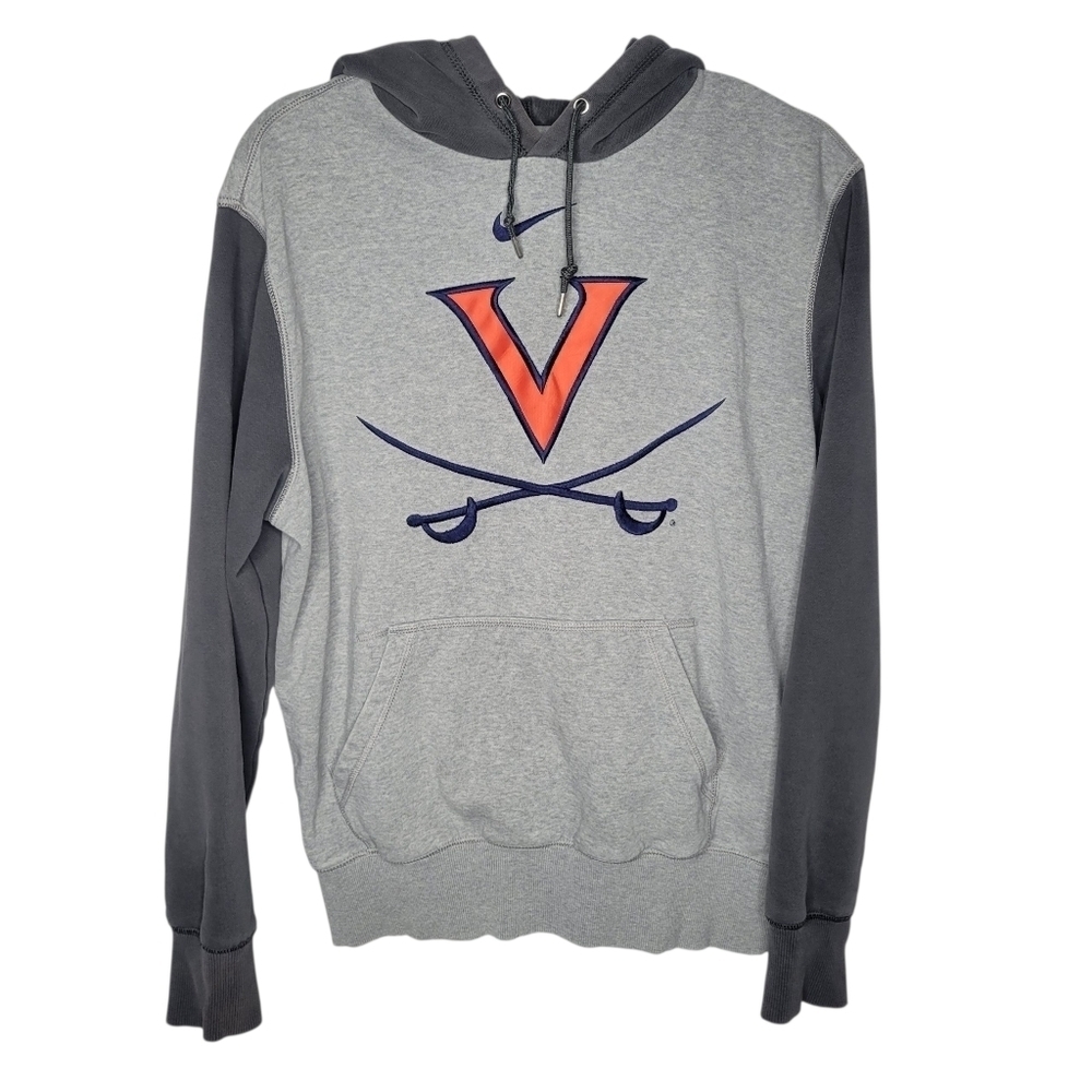Vintage Y2K Nike Virginia Cavaliers Colorblock Center Swoosh Hoodie Grey Size M
